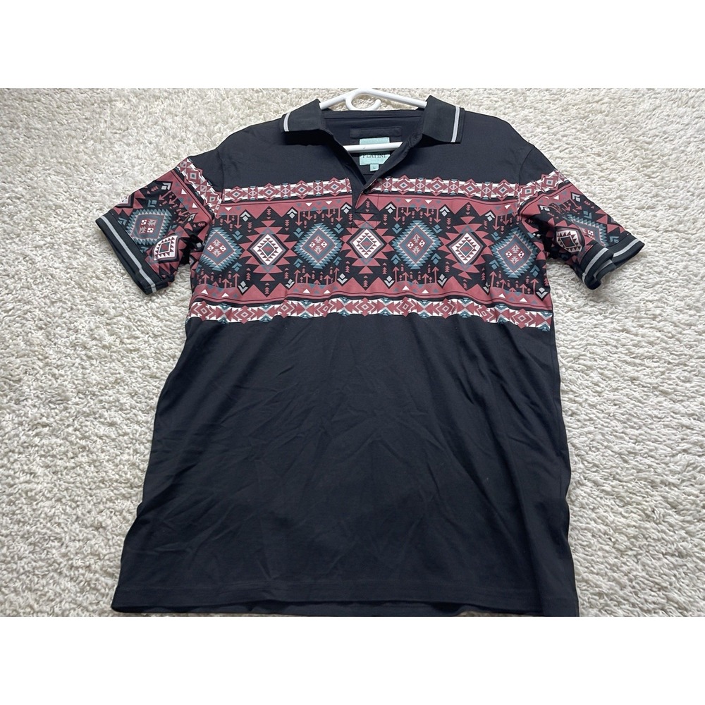 Platini Modern Fit Aztec Design Black Polo Men's L. EUC